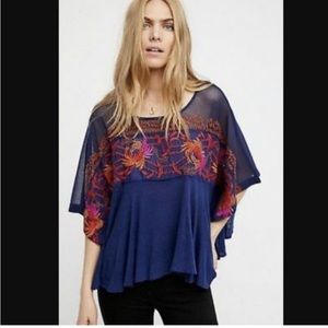 Free People Love Letter Embroidered Tee in Navy